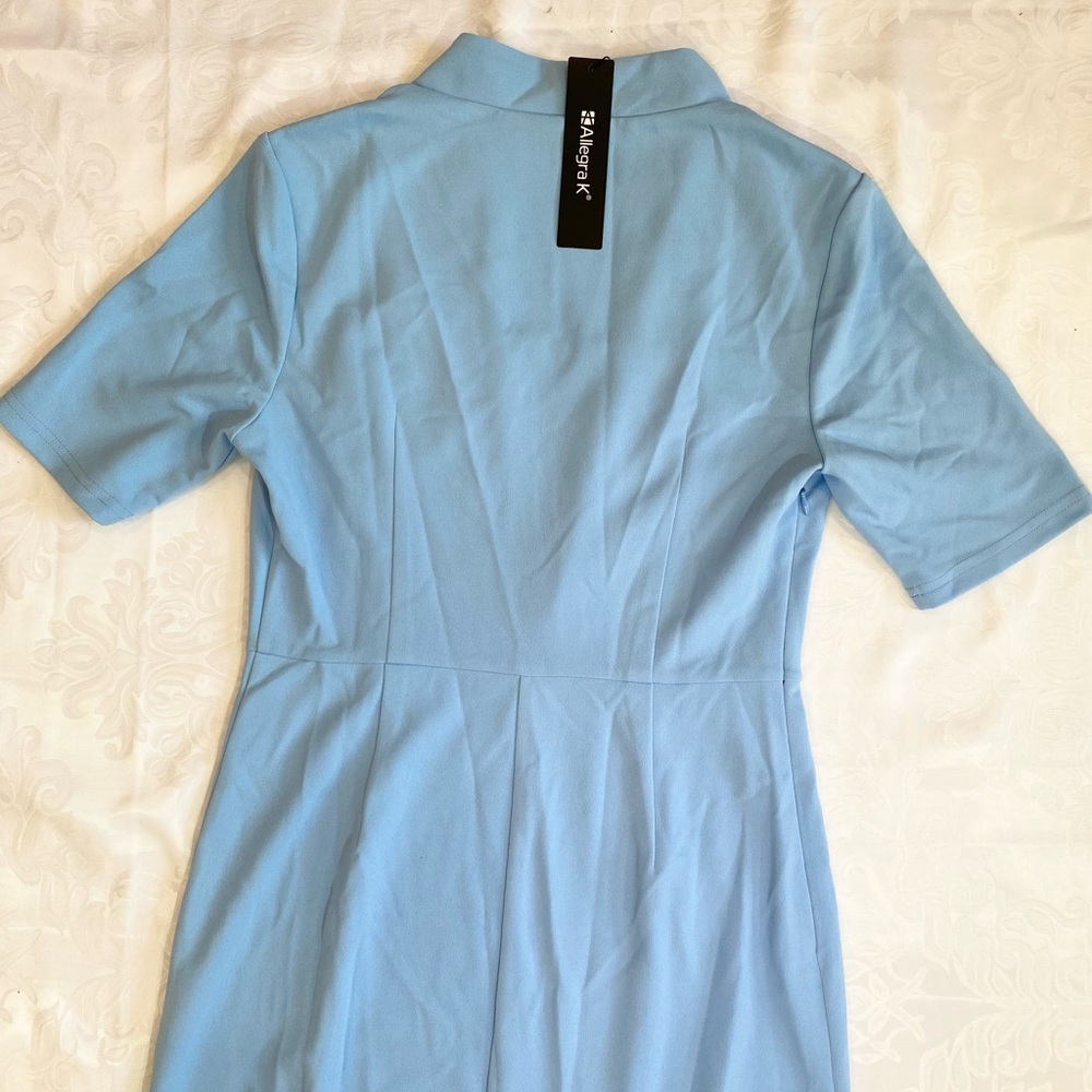 Allegra K Formal Pencil V Neck Short Sleeve Office Bodycon Sheath Dress, blue - Picture 8 of 9